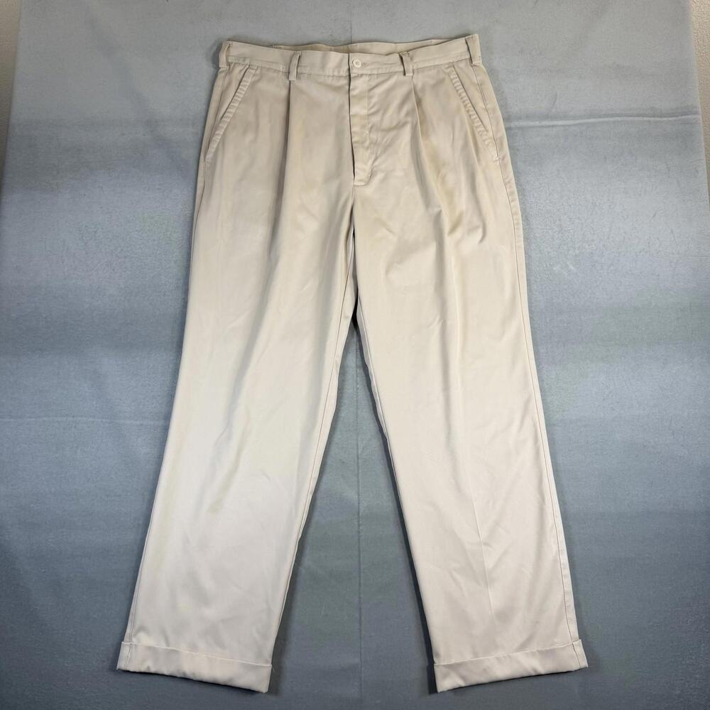 Nike Golf Pleated Pants Mens 36x30 Cream Relaxed Cuffed Straight Leg